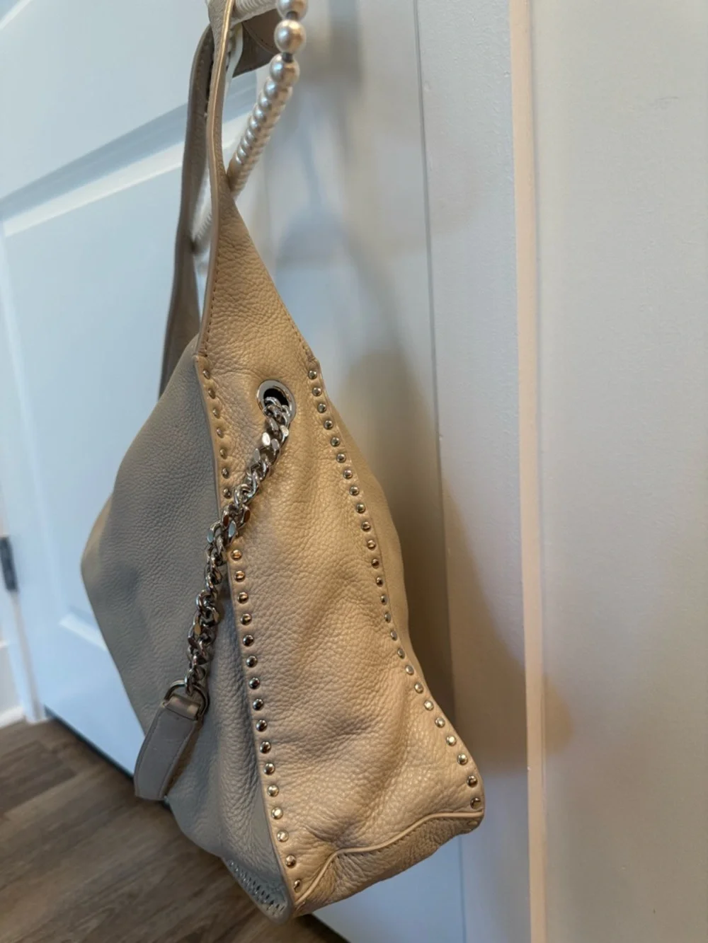 Michael Kors Beige Studded Leather Hobo Bag - Picture 3 of 7